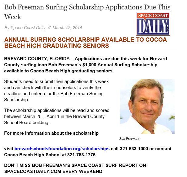 Bob Freeman Surfing Scholarship - Space Coast Daily