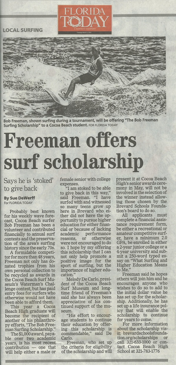 Bob Freeman Surfing Scholarship - Florida Today